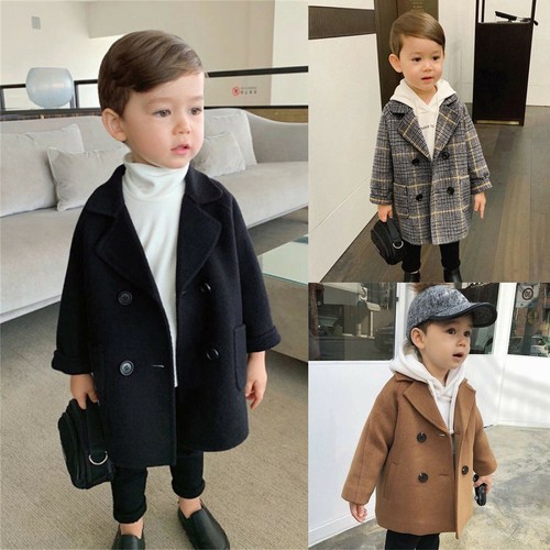 Boys Kids Wool Blend Trench Coat Double1Breasted Warm Overcoat Winterwear Jacket - Bild 1 von 16