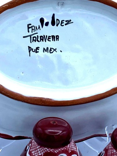 Sale e pepe Talavera dipinti a mano con piatto ceramica lampone rosso firmato - Foto 3 di 9