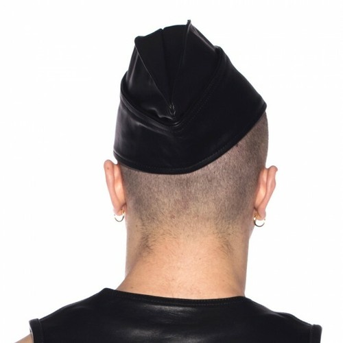Prowler RED Triangle Cap Black SMALL Leather Retro Military Look - Picture 2 of 4