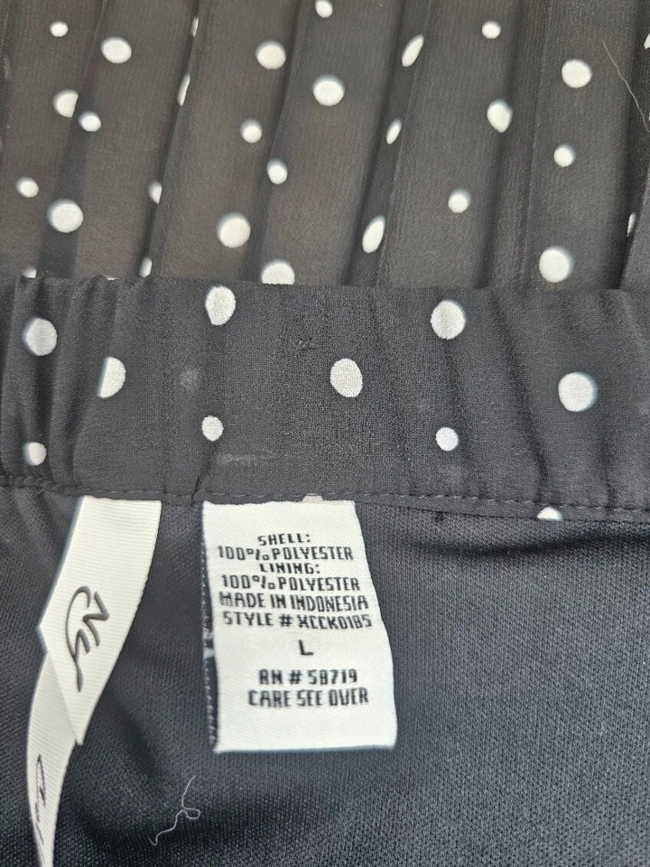 Women's NY Collection High Low Skirt Size L Black Polka Dot Lined Pleated - Image 4 of 4
