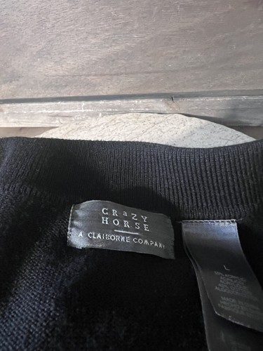 Crazy Horse Liz Claiborne Sweater Mens L Button Pullover LONG SLV BLACK  BLUE - Picture 5 of 6