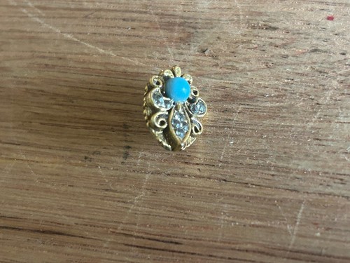 Angel Lapel Pin Rhinestones Faux Turquoise Brass Tone Small Tiny Clutch Back Vtg - Zdjęcie 20 z 24