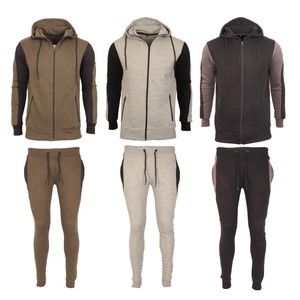 Mens Gym Contrast Jogging Full Tracksuit Hoodies Polyester Joggers Set