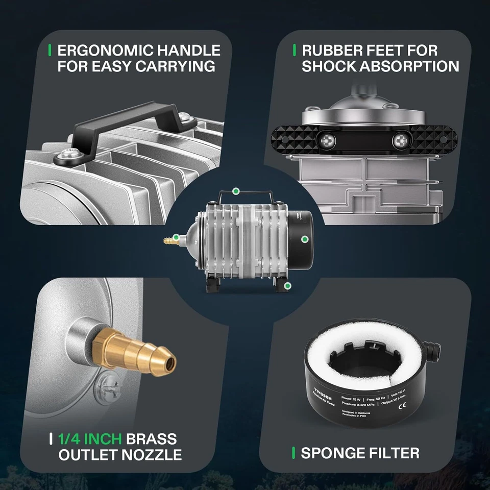 Bomba de aire para acuario VIVOSUN 317-1750GPH 15W-55W, 4-12 salidas bombas de aire Foto 4 de 4