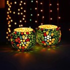 Candle Holders for Home Decor, Mosaic Glass, Flowers Decoration Item-Pack of 2