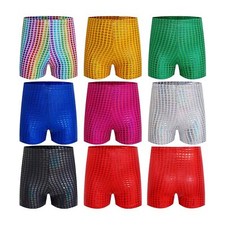 Boys Girls Shorts Metallic Bottom Lightweight Hot Pants Plaid Costume Child