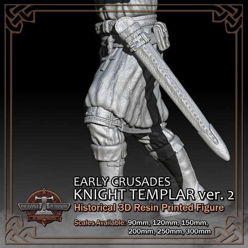 Crusader Knight Templer 2 - 3D-gedrucktes Figurenmodell - Maßstab 90 mm bis 300 mm - Bild 12 von 16