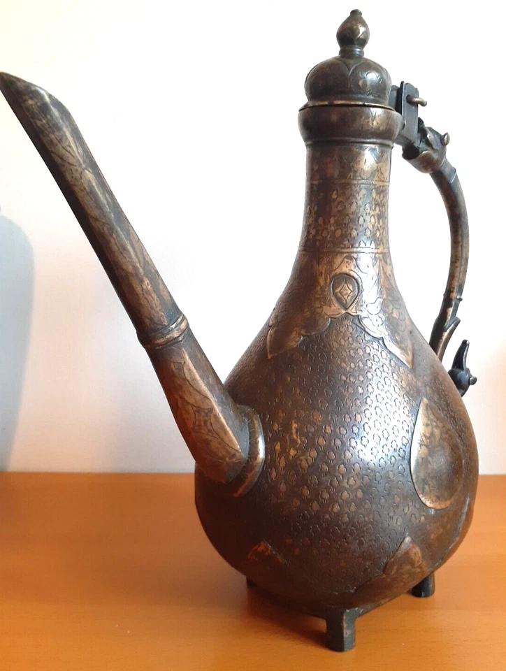 Antigua India Mughal Islámica Bronce Ewer Aftaba Siglo XVIII India Foto 4 de 4
