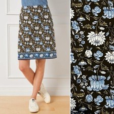 Talbots A-Line Skirt Floral Print Olive Blue Cotton Stretch Lined Size 12 Petite