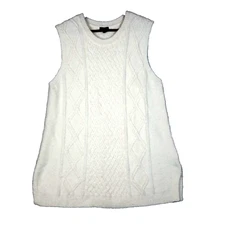 Talbots Sweater Vest Women's Medium Ivory Cable Knit Crew Neck Side Slits Tunic