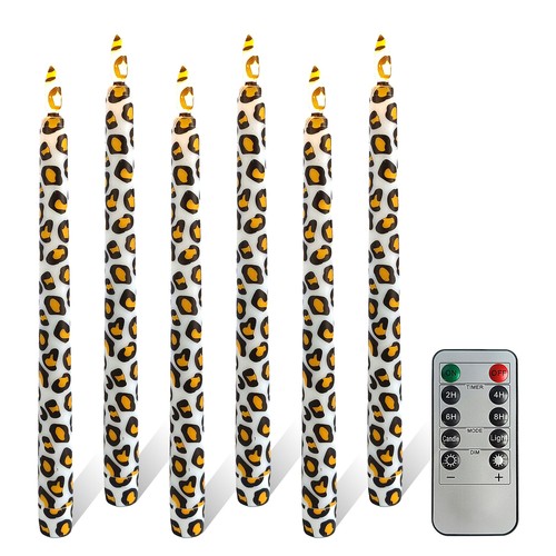 11" Leopard Flameless Taper Candles with Remote set of 6 Flickering LED Candles - Picture 17 of 40