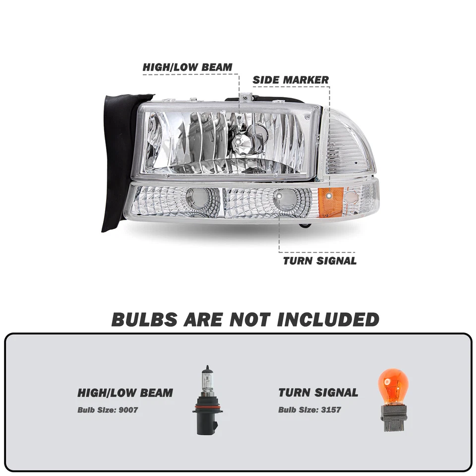 Farol transparente esquerdo+direito para 1997-2004 Dodge Dakota 1998-2003 Durango - Imagem 2 de 4