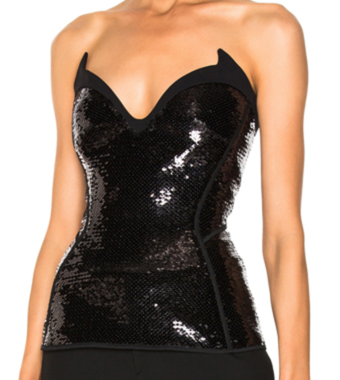 MUGLER Black Strapless Sequin Embellished Mermaid Bustier