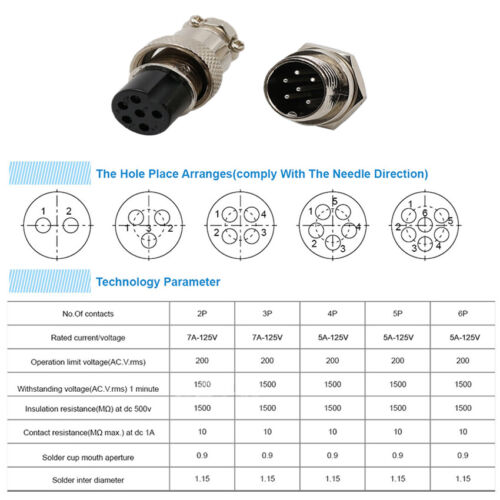 GX12 Mikrofon Verbinder Funkgeräte Einbaustecker Kupplung Stecker 2-6pol. Metall - Bild 7 von 7