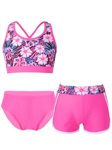 3PCS Kids Swimwear Bathing Suits Halter Tank Briefs Set Beach Print Swimsuit - Picture 20 of 75