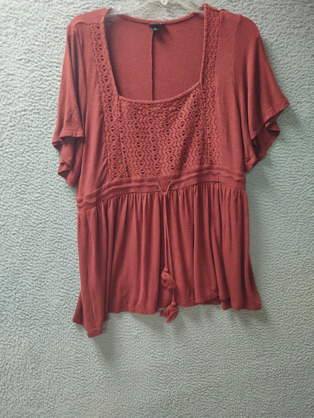 Torrid Womens 1XL Brown Rust Lace Bohemian Peasant Blouse Top