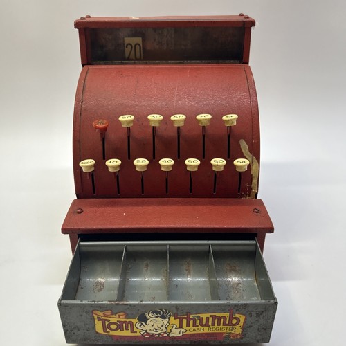 Vintage Tom Thumb Metal Toy Cash Register - Red - 1950's Child's Toy - Picture 3 of 24