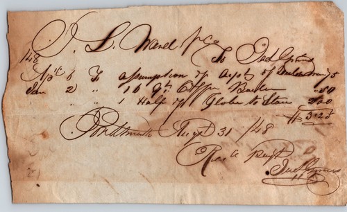 1848! Handwritten Receipt/IOU - Fountain Pen Writing - Portsmouth Ohio ...