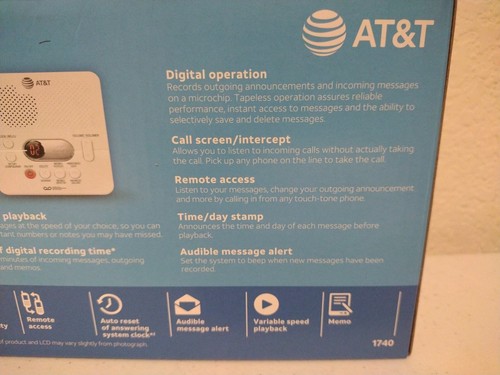 AT&T 1740 Digital Answering System Machine Time/Day Stamp. White. F - Zdjęcie 8 z 9