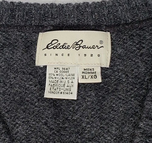 De colección Eddie Bauer cuello en V gris tejido mezcla de lana suéter para hombre XL hecho en EE. UU. - Imagen 4 de 9