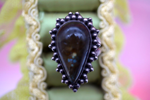 Vintage Sterling Silver 925 Ring Brown Big Natural Stone 11.38g Size N1/2 - Picture 4 of 9