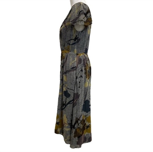 Maeve 100% Silk Black Printed Floral Surplice Neck Wrap Front Midi Dress sz 0 - Picture 6 of 12