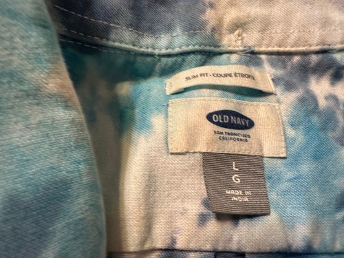 OLD NAVY TIE DYE BLUE PURPLE WHITE SIZE L LARGE LONG SLEEVE SHIRT SLIM FIT - Picture 4 of 6