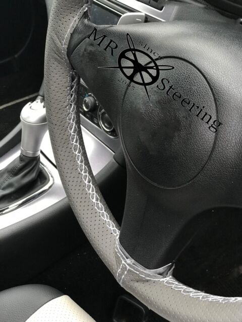 FITS VW POLO MK4 9N 9N3 PERFORATED LEATHER STEERING WHEEL COVER GREY STITCHING