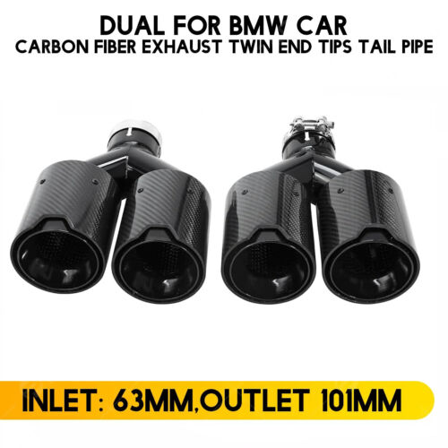 Doble para BMW 63 mm de entrada/101 mm de salida de escape de coche puntas dobles tubo de escape fibra de carbono - Imagen 2 de 10