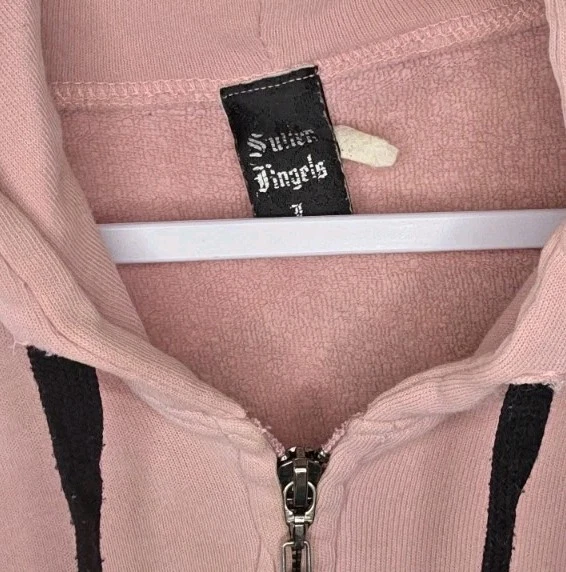 Sudadera con capucha para mujer Sullen Art rosa calavera y huesos cruzados cremallera frontal talla L otoño invierno Foto 3 de 4