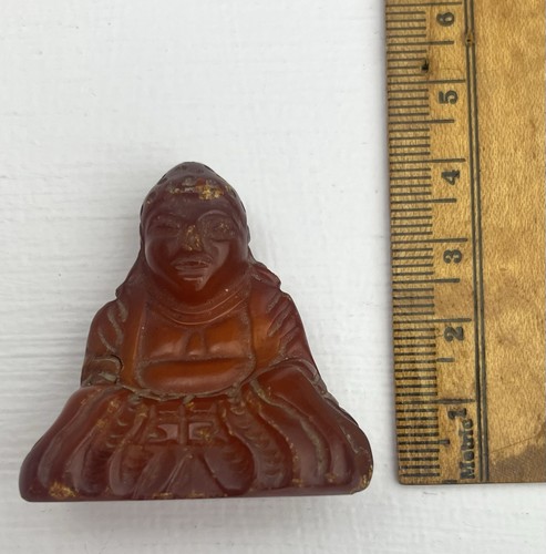 Set di quattro statue Buddha Yuanbao Maitreya ambra cinese 1 3/4” vintage - Foto 11 di 11