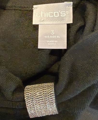 Chicos Womens XL Black Top Blouse Mock Neck Embellished Cashmere Blend Career - Picture 4 of 9