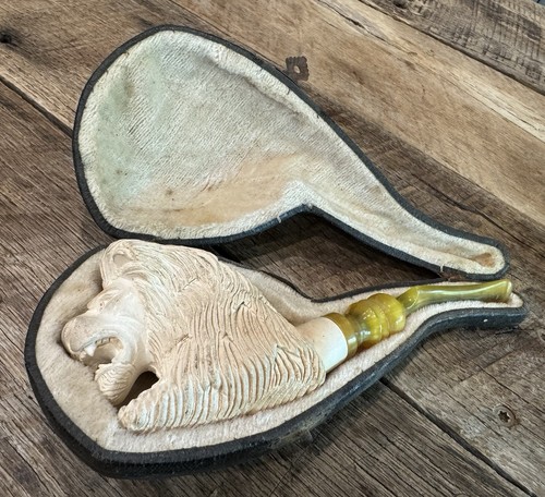 VTG Hand Carved Meerschaum Lion Smoking Pipe