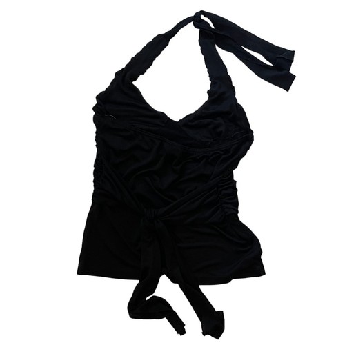 Neu mit Etikett House of Deréon - Vintage Beyoncé schwarzes Seiden-Neckholder-Top Größe L - Bild 2 von 7