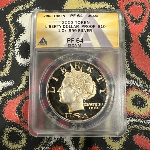 2003 Norfed liberty $10 Token Anacs Pf64 DCAM Golden Tiger Stripe Toning Silver
