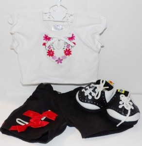 Build A Bear Clothes BLACK Top Shorts Shoes Outfit #277