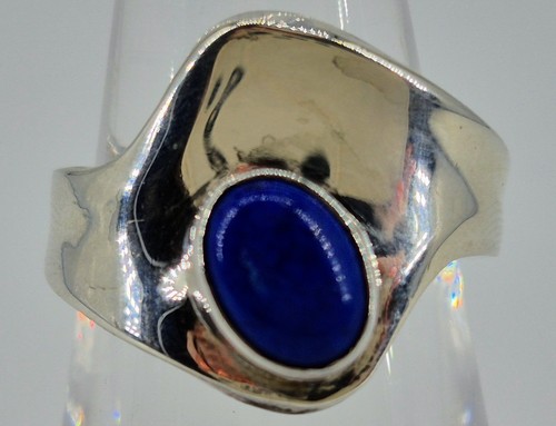 Vintage Sterling Silver 925 Lapis Lazuli Ring Blue Gemstone Modernist Statement - Picture 1 of 5