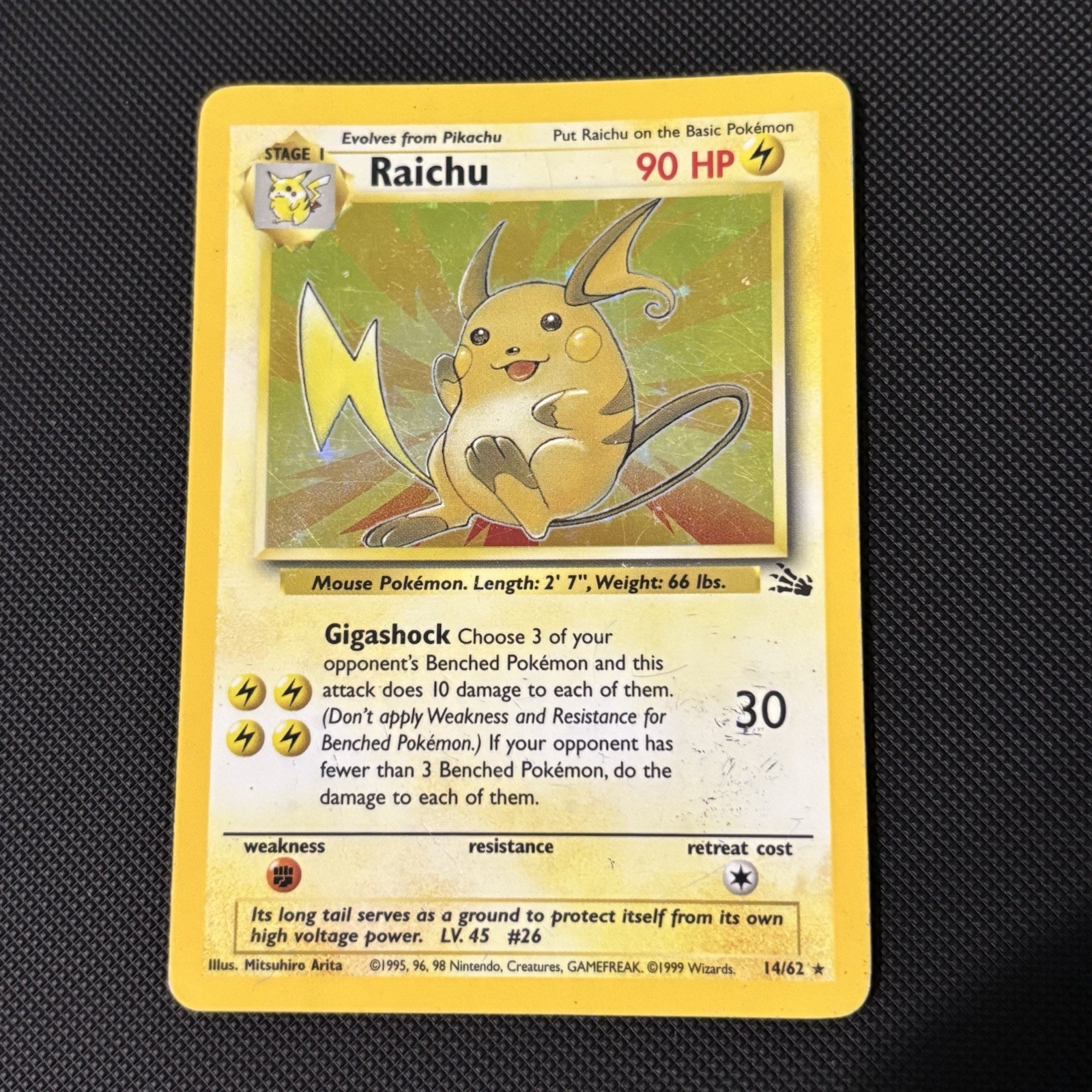 1999 Raichu Pokemon Fossil Unlimited Holo Rare #14/62 Card *MP/HP*