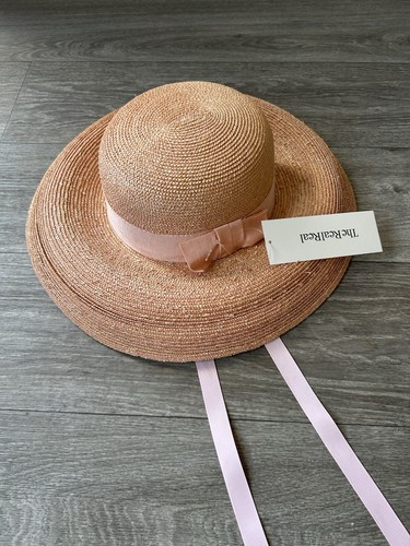 Vintage Saks Fifth Avenue hellrosa Stroh breite Krempe Sonnenhut hergestellt in Italien Einheitsgröße kokett - Bild 10 von 19