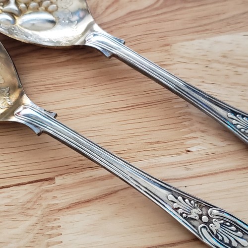 Sheffield England EPNS A1 Silverplate Salad Serving Set Fruit Embossed Gold Wash - Picture 9 of 16