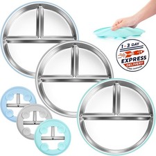 Platos de acero inoxidable para ni os peque os con ventosa de silicona, 3 platos