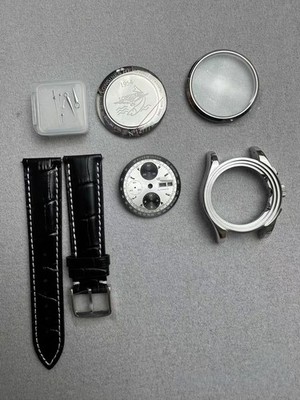 DIY SET for 40MM ETA7750 watch case + dial + hands + Leather watch strap