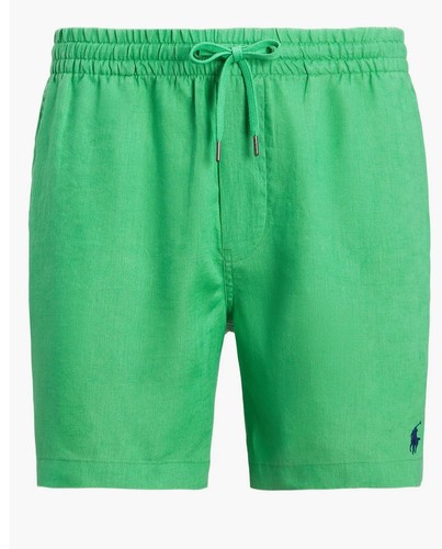Polo Ralph Lauren Shorts Mens LT Classic Fit Green 100% Linen Drawstring Elastic