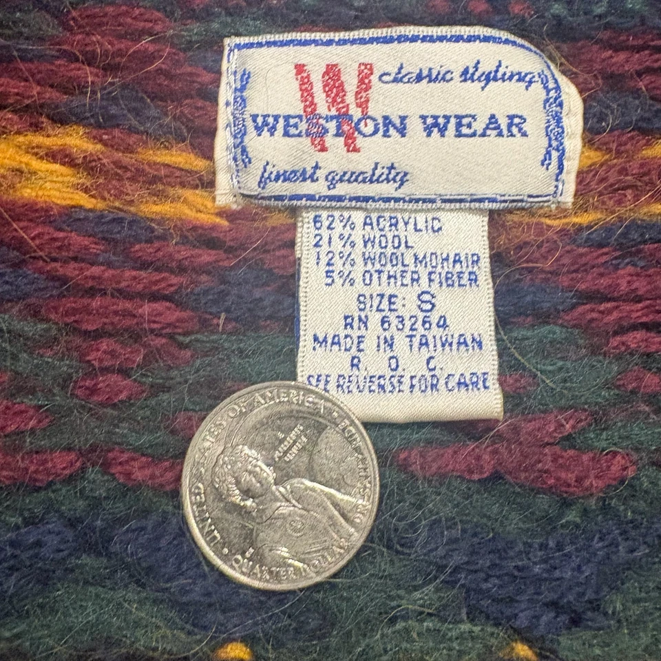 Suéter cardigã feminino multicolorido anos 90/antigo Weston Wear Fair Isle tamanho P - Imagem 4 de 4