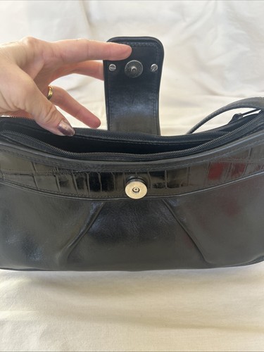 Brighton schwarz Leder Schultertasche Handtasche Kroko Akzent Riemen Reißverschluss A396562 - Bild 7 von 16