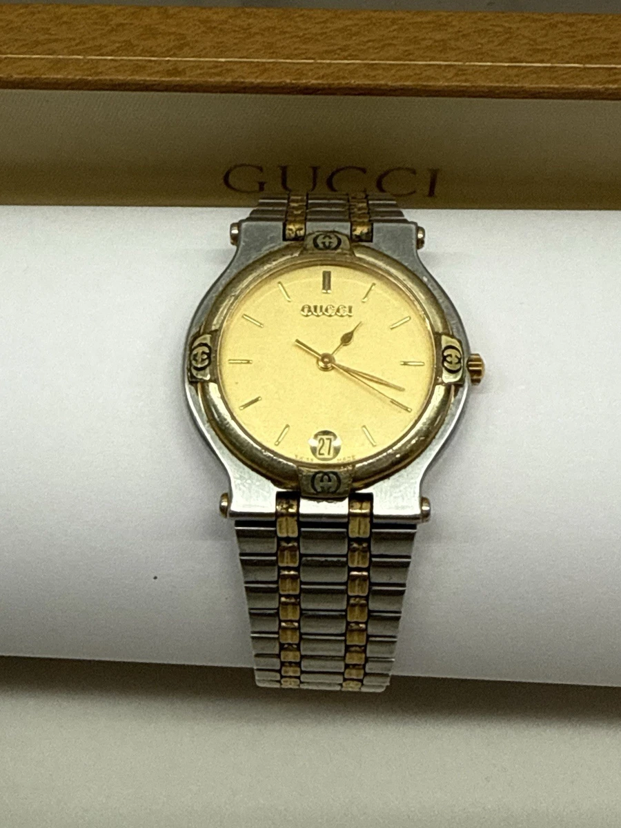 ジャンク品 GUCCI 腕時計 9000M デイト ヴィンテージ 1820 GUCCI グッチ 9000M デイト 30m防水 アイボリー コンビ SS ステンレス