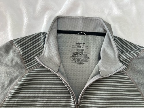 Pullover Patagonia Para Hombres L Gris Rayas Capilene 3 Peso Medio 1/4 Cremallera Capa Base - Imagen 2 de 10