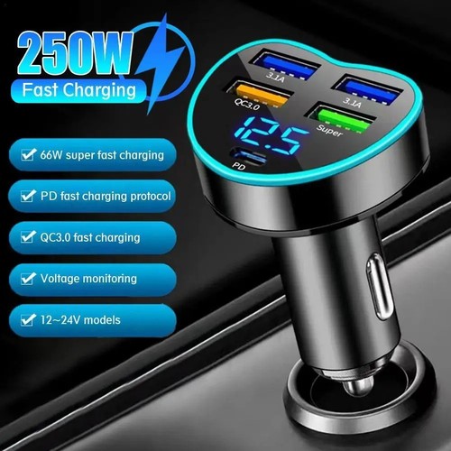 Chargeur Voiture Chargeur Ports Adaptateur 12-24V 5USB Noir Neuf Pratique - Photo 3 sur 12