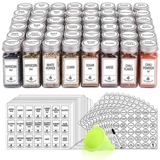 48 Glass Spice Jars with 806 White Labels Chalk Marker and Funnel Complete Set.