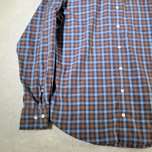 Peter Millar Shirt Mens Large Blue Brown Plaid Button Down Long Sleeve Cotton - Picture 5 of 13